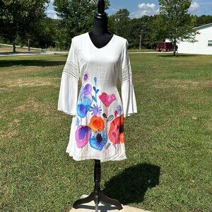 White dress with floral print